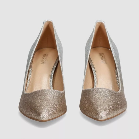 MICHAEL KORS DOROTHY SILVER GOLD ombre DEGRADÉ GLITTER flex pump heels size 10 - Picture 6 of 14